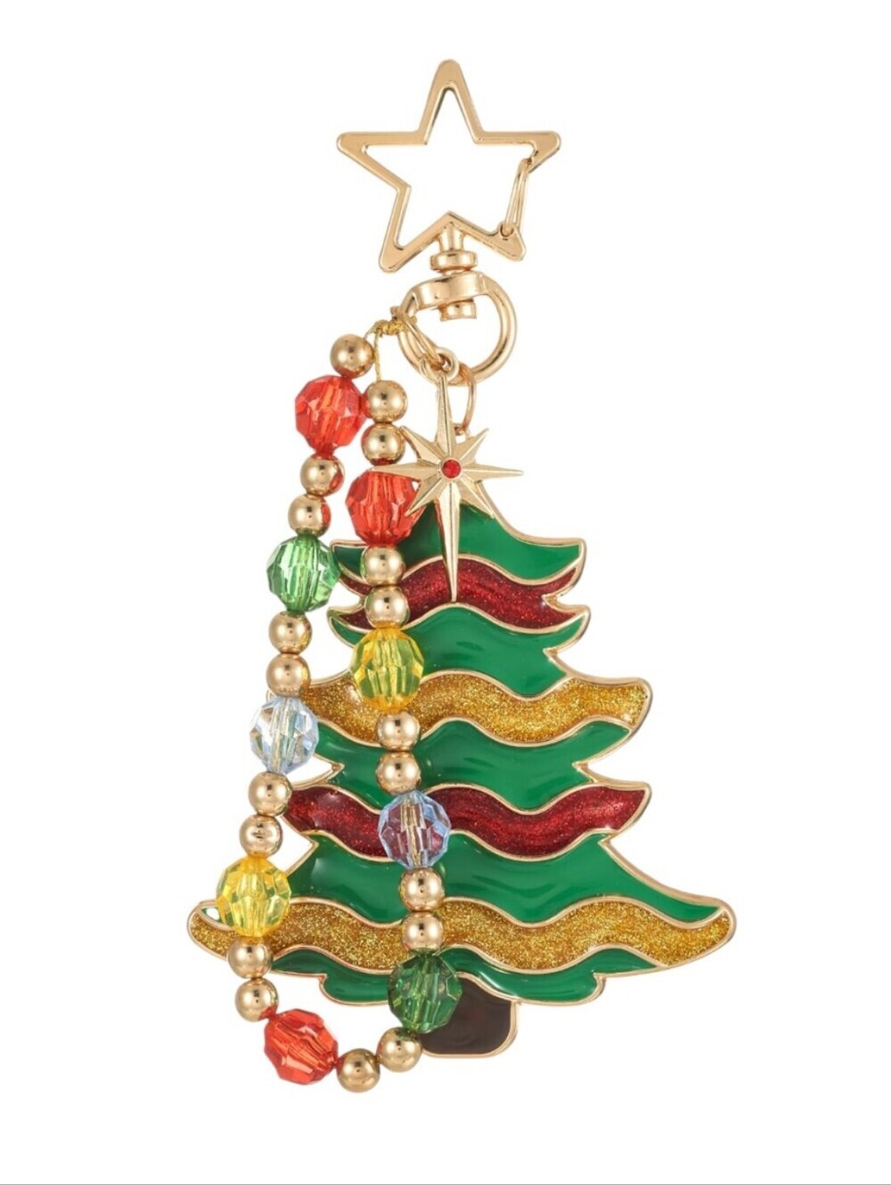 Christmas Tree Green Red Gold Enamel Bag Charm